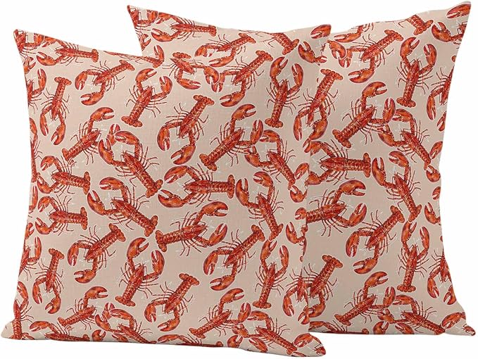 Summer Marine Life Outdoor Waterproof Throw Pillow Covers 18"x18" Set of 2, Farmhouse Red Lobster Decorative Garden Pillowcase with Zipper Cushion Case for Patio Couch Tent
