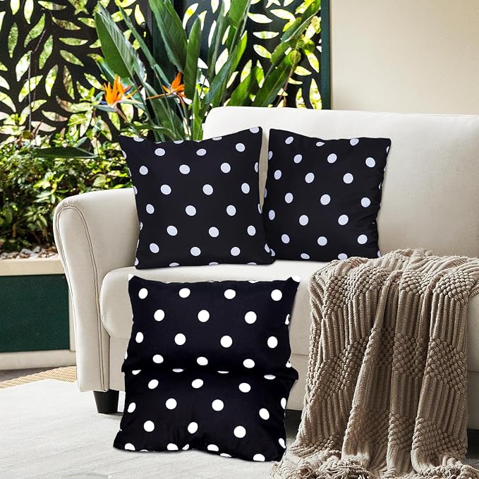 Eternal Beauty 20X20'' Set of 2 Outdoor Decorative Pillow Covers Waterproof Outdoor Pillow Covers for Spring Summer Patio Throw Pillows, 20X20 inches, Black Polka Dot