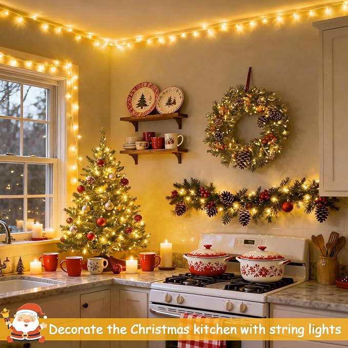 JMEXSUSS 100 LED String Lights Indoor Bedroom Warm White Christmas Lights | 8 Modes Plug in Classroom Lights, 33 ft Connectable Room Fairy Twinkle Light Outdoor for Mirror Room Home Garden Xmas Tree