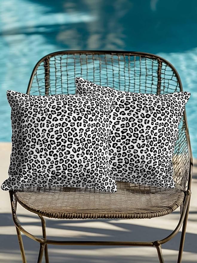Outdoor Waterproof Throw Pillows Abstract White Black Leopard Patio Pillows Pack of 2,Decorative Pillow Covers with Insert,Pillow Cushion Case for Garden Couch Sofa Animal Skin Print