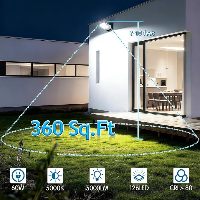 60W LED Wall Lights Outdoor 360° Rotatable Black Modern Commercial Security 5000K IP65 Waterporof Wall Mount Fixture 2 Pack