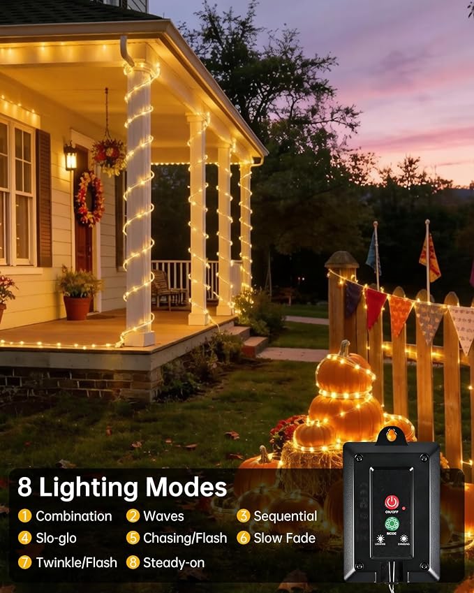 MERRIMAX M Solar Rope Lights Outdoor, 2 Packs 144FT 400LED, Warm White | 8 Lighting Modes, Waterproof, Solar Powered Fairy Lights, For Party Garden Yard Home Holiday Tree Decoration