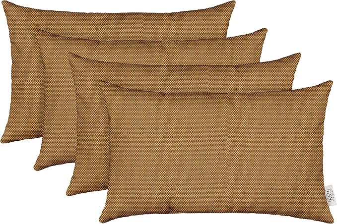 RSH DECOR: Sunbrella 26" x 16" Lumbar Throw Pillows Set of 4 | Water and Fade-Resistant Performance Fabric | Outdoor Pillow Covers with Down-Alternative Inserts | Made in USA (Sailcloth Sienna Tan)