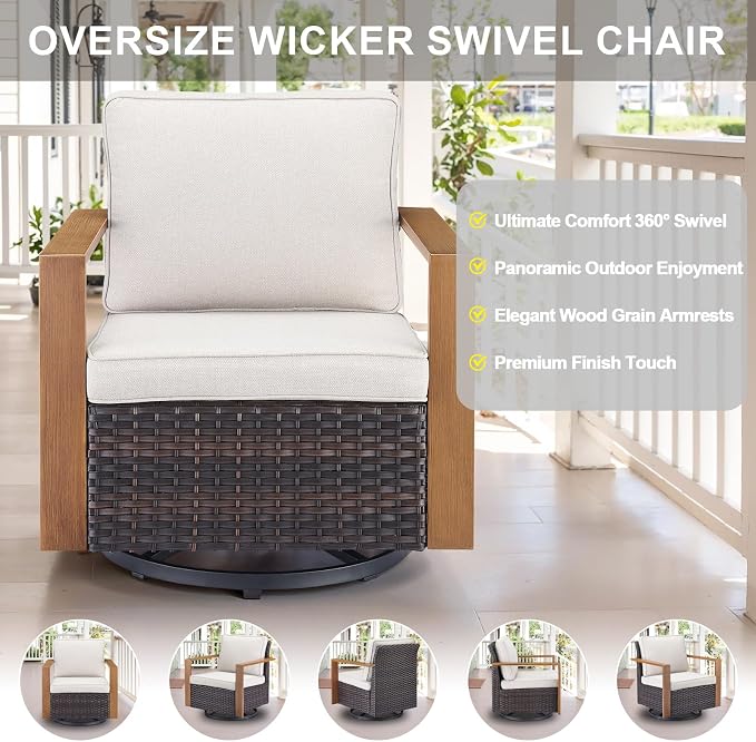 Belord 5 Piece Patio Furniture Set with Swivel Chairs, PE Wicker Patio Sofa Set Outdoor Swivel Rocker Patio Chairs with Anti-Rust Metal Wide Armrests for Deck Backyard Sunroom