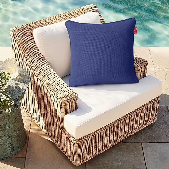 Pack of 2 Outdoor Throw Pillows,18x18 Inch All-Weather Water-Resistant Patio Pillows with Inserts,Decorative Pillows for Patio Furniture,Couch,Sofa,Poolside,Deep Blue