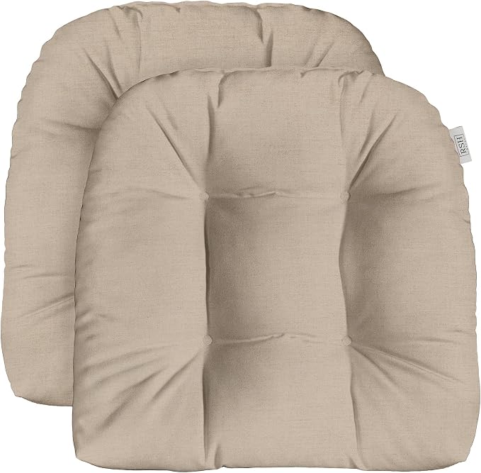 RSH DECOR: Sunbrella Play Tufted Wicker U-Shape Cushions Set of 2 | 22” x 22” | Outdoor Seat Cushions for Patio Furniture| Crafted with Sunbrella Performance Fabric | Play Oat