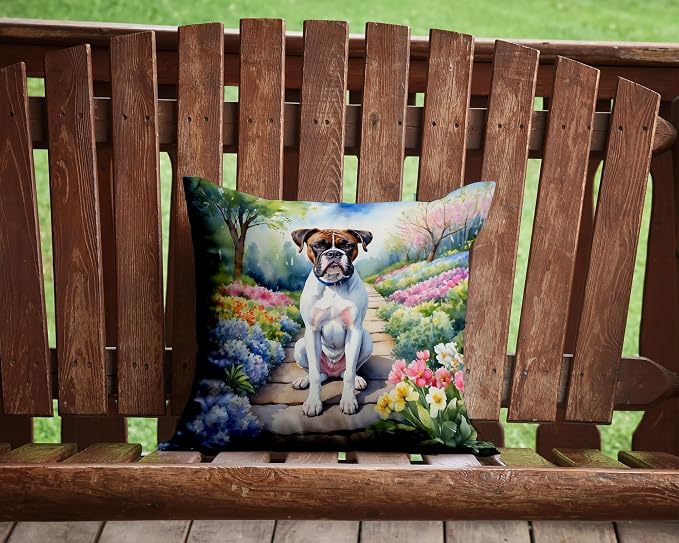Caroline's Treasures Boxer Spring Path Throw Pillow Machine Washable, Indoor Outdoor Decorative Pillow for Couch, Bed or Patio, 14Hx14W