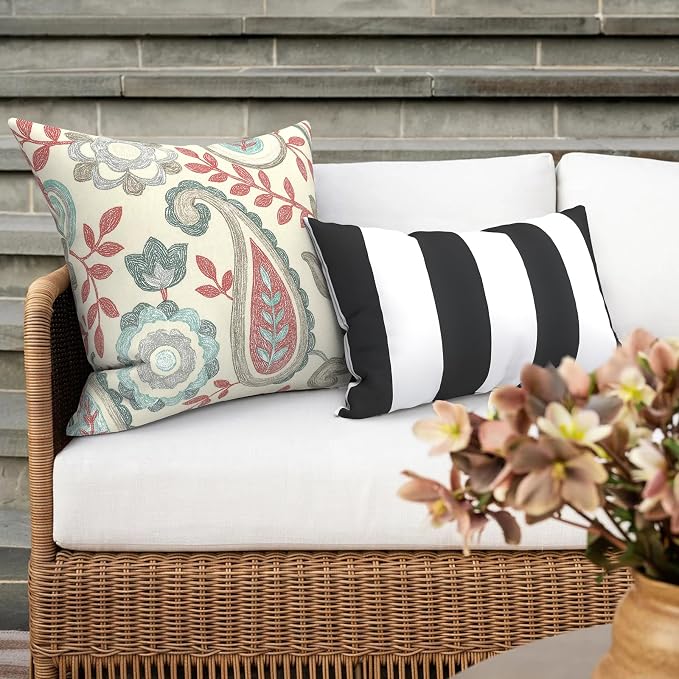Outdoor 16x16 Inch Throw Pillow Covers Set of 2, Covers ONLY, All Weather Square Pillow Cases, Patio Cushion Pillow of Home Furniture Use, Paisley Vintage