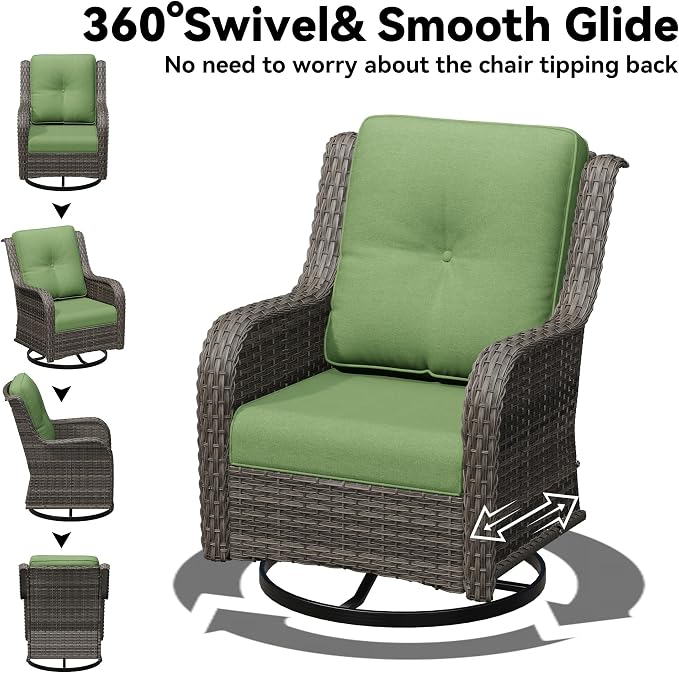 6 Piece Outdoor Wicker Patio Furniture Set, Outdoor Swivel Rocker Patio Chairs Set with Thickened Olefin Cushions, High Back and Deep Seating, Hand-Woven PE Rattan for Porch, Deck