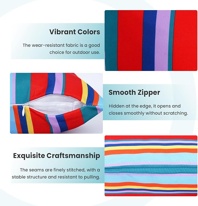 Eternal Beauty 18X18'' Set of 2 Outdoor Decorative Pillow Covers Waterproof Outdoor Pillow Covers for Spring Summer Patio Throw Pillows, Red Stripe, 18X18 inches