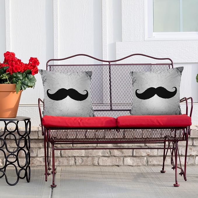 Swono Mustache Set of 2 Square 18x18 Inch Throw Pillow Cover Grunge Hipster Mustache Black Soft Pillowcases Pillow Cushion Covers for Home Sofa Couch Garden Bench Living Room Car Decoration