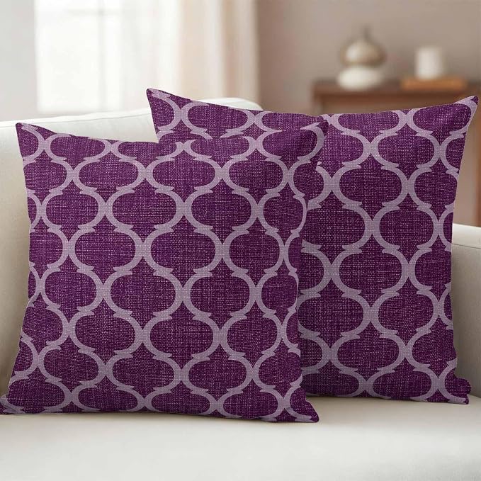 Dark Purple Moroccan Outdoor Pillow Covers 16x16 Inch Throw Pillow Covers Set of 2 Waterproof Decorative Pillow Cases Country Abstract Quatrefoil Lattice Cushion Covers for Patio Furniture Garden