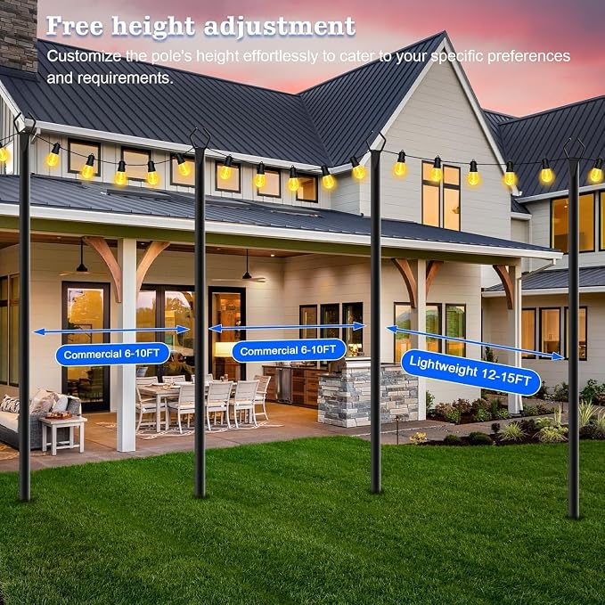 SINLEY 2 Pack String Light Poles,10 Ft Metal Poles with Fork for Outdoor String Lights,Outdoor Light Poles with Fork,Poles/Post/Stand for Outside,Patio,Deck,Backyard,Garden Wedding,Party