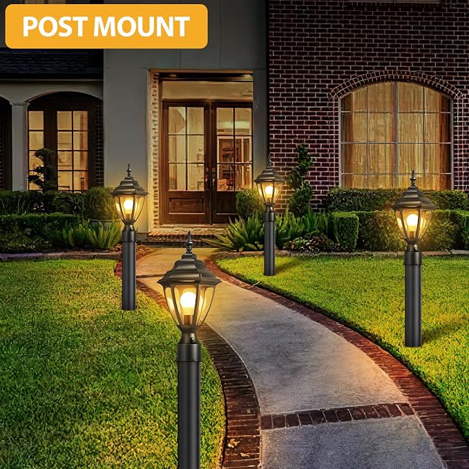 Lamomo Updated Large Size Dusk to Dawn Outdoor Post Lights, Waterproof Aluminum Lamp Post Light Fixture, Lamp Posts Outdoor Lighting Pole Lantern for Yard Patio Pathway Garden