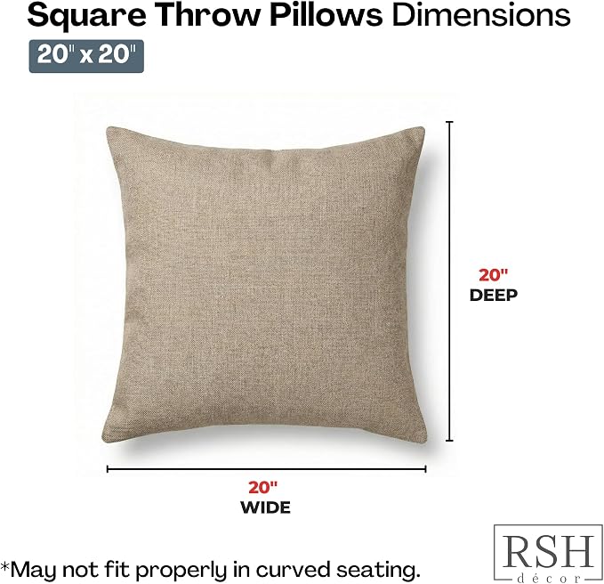 RSH DECOR: Sunbrella Square Throw Pillows Set of 2 | 20" x 20" | Water & Fade-Resistant Performance Fabric | Outdoor Pillow Covers with Down-Alternative Inserts | Made in USA (Spectrum Mushroom Brown)