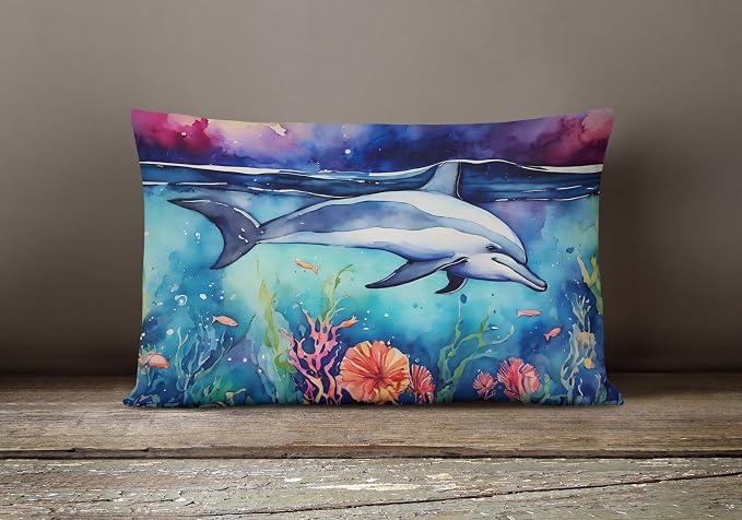 Caroline's Treasures DAC2782PW1216 Dolphin Throw Pillow Machine Washable, Indoor Outdoor Decorative Pillow for Couch, Bed or Patio, 12HX16W