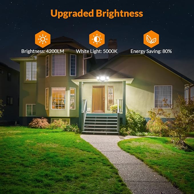 LEPOWER 42W Flood Lights Outdoor - 4200LM Bright LED Security Lights(Black) | Switch Controlled Exterior Flood Light with 3 Heads, 220° Wide Beam Angle, IP65 Waterproof for Garage, Yard, Porch, Driveways