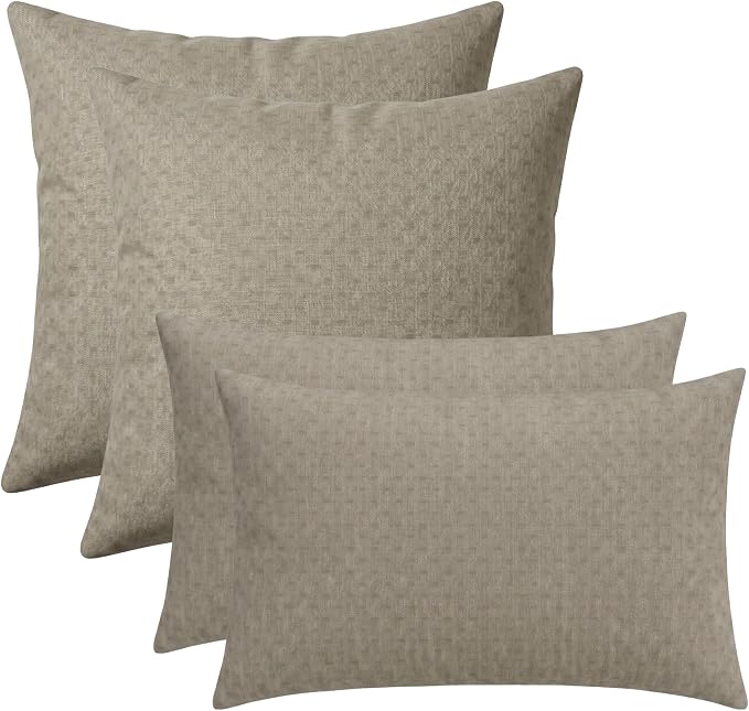 RSH DECOR: Sunbrella Lumbar & Square Pillows Set of 4 | 20" x 12" & 20" x 20" | Water and Fade-Resistant Performance Fabric | Outdoor Throw Pillows for Patio Furniture | Made in USA (Dots Nice Shale)