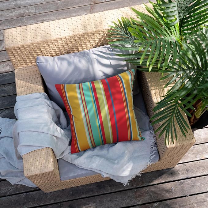 Pyonic Outdoor Waterproof Throw Pillow Covers 18x18 Decorative Square Pillow Covers Set of 2 for Patio Furniture Tent Garden,Color Stripe(Red)