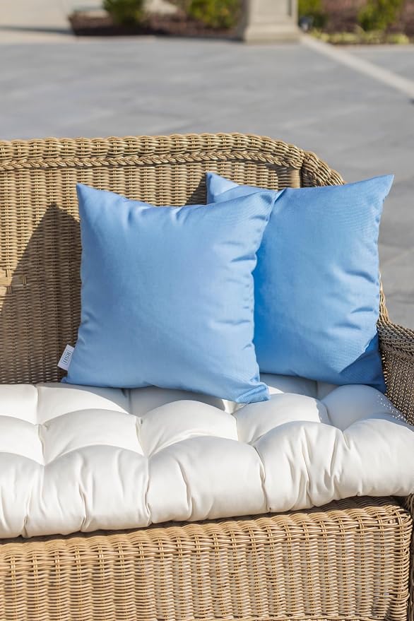 RSH DECOR: Sunbrella Square Throw Pillows Set of 4 | 17" x 17" | Water and Fade-Resistant Performance Fabric | Outdoor Pillow Covers with Down-Alternative Inserts | Canvas Air Blue-Made in USA