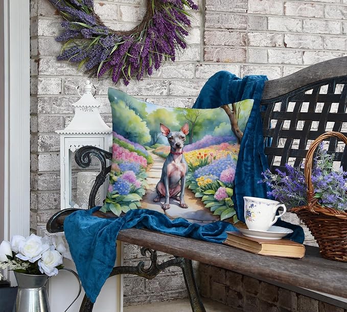 Caroline's Treasures American Hairless Terrier Spring Garden Throw Pillow Machine Washable, Indoor Outdoor Decorative Pillow for Couch, Bed or Patio, 18Hx18W
