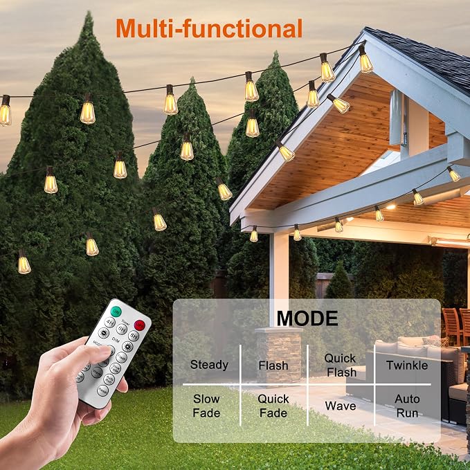 BLIATLUS 100FT Solar String Lights Remote 32 Shatterproof ST38 LED for Outdoor Patio Garden