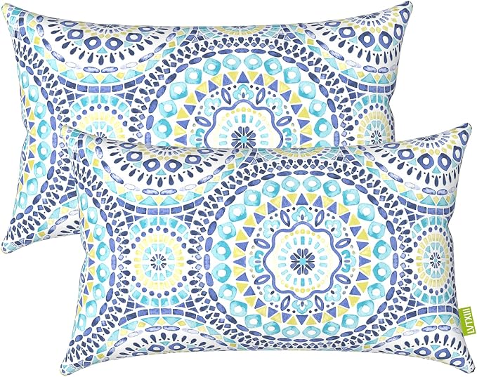 LVTXIII Outdoor/Indoor Lumbar Pillow Cases, Tropical Patio Lumbar Pillow Covers ONLY, Decorative Lumbar Cushion Cases for Home Garden Balcony Back Yard, 12 x 20 Inch, Pack of 2, Delancey Lagoon
