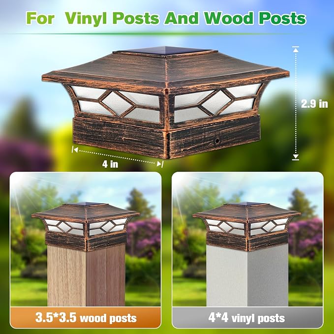 Solar Post Cap Lights Outdoor 12pack, Waterproof Solar Powered Deck Fence Post Lights for 4x4 Wood/Vinyl Posts, Solar Outdoor LED Light with Cool/Warm Lighting Decorate Garden Patio Porch…