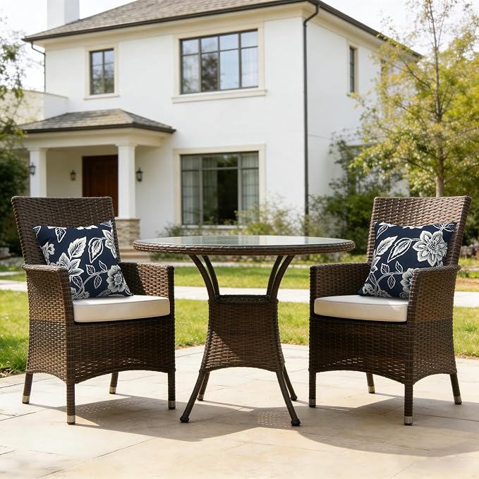 LVTXIII 2 Pack Outdoor Pillows 18x18 Inch, Square Throw Pillows with Inserts, Decorative Water-Repellent Pillow Cushions for Patio Furniture and Garden Sofa, Elegant Vines Navy