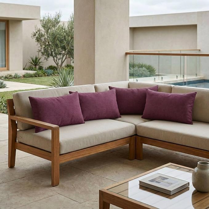 RSH DECOR: Designer Select Sunbrella Lumbar Throw Pillows Set of 4 | 20" x 12" | Water and Fade-Resistant Performance Fabric | Indoor Outdoor Accent Pillows | Made in USA (Canvas Iris)