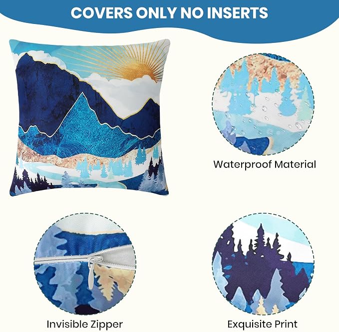 Premillow Outdoor Pillow Covers, Waterproof Pillow Covers, 18x18, Set of 4 | Decorative Waterproof Pillow Covers, Solid Linen Pillowcase,Summer Farmhouse Cushion Case for Patio Garden Balcony Couch Sofa