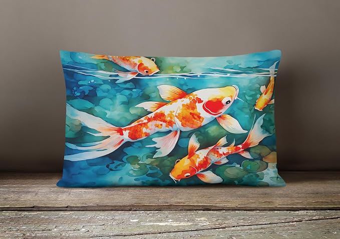 Caroline's Treasures DAC2799PW1216 Koi Fish Throw Pillow Machine Washable, Indoor Outdoor Decorative Pillow for Couch, Bed or Patio, 12HX16W