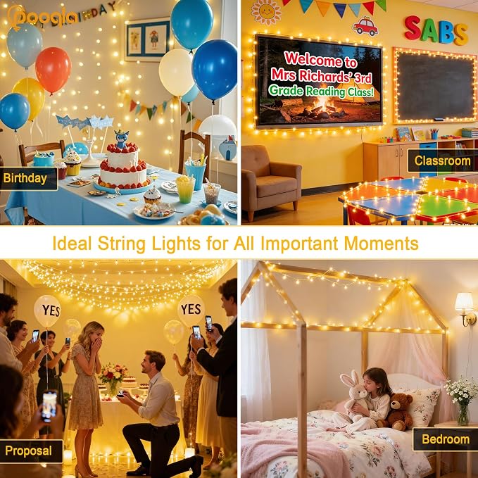 200 LED Warm White Christmas Lights Outdoor String Lights, 66 ft | Green Wire Waterproof Twinkle Fairy Lights Plug in with Timer, 8 Modes String Lights Indoor Bedroom Classroom Decor