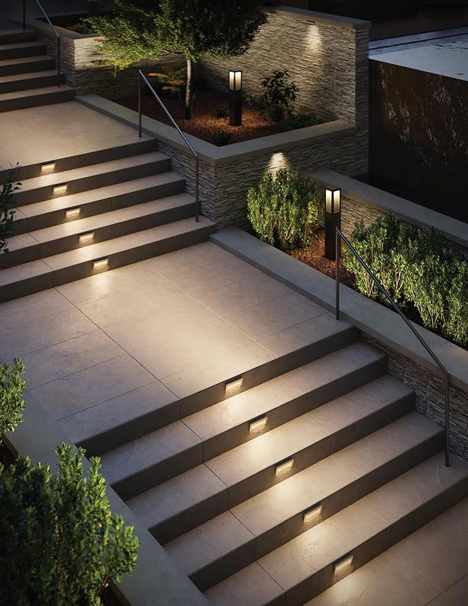 Hinkley Taper 12V Integrated LED Horizontal Step Light, Satin Black Finish | Recess Mount, Deck Light, Low Voltage, Landscape, Etched Glass, ADA, Outdoor, Aluminum, Wiring Kit Included, Easy Install