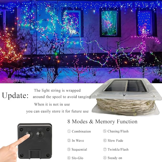 Lomotech Solar Fairy Lights Outdoor, 2 Pack Total 66ft 200 LED,Multicolor | Solar String Lights Waterproof 8 Modes Twinkle Lights for Outdoor, Patio, Garden, Yard, Party, Wedding, Tree Decoration