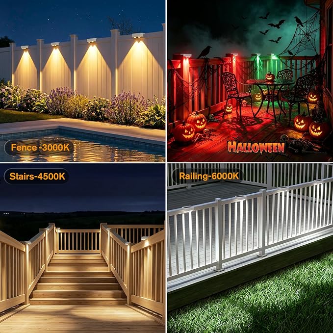 Bridika Solar Fence Lights Outdoor with Remote, L-Shaped Design, White 12 | Remote sync all lights, 9 Colors & 3 modes, LED, IP65 waterproof, Dusk to dawn, for fence/deck/patio/stairs/railing/wall
