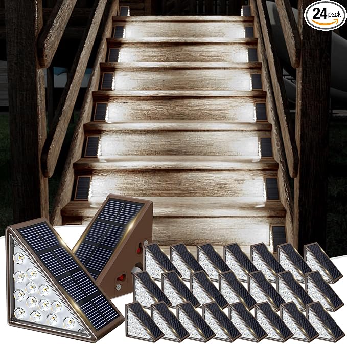 JOFIOS Solar Step Lights for Outside, 24-Pack Waterproof IP67 Deck Lights for Staircase, Patio, Front Step (Cool White)