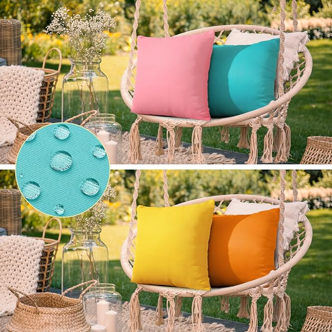 fauson Outdoor Pillow Covers 18x18 Set of 4, Outdoor Waterproof Decorative Throw Pillow Covers for Garden Patio Tent Balcony Bench Couch Sofa