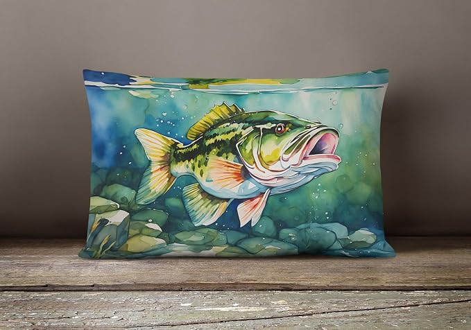 Caroline's Treasures DAC2804PW1216 Largemouth Bass Throw Pillow Machine Washable, Indoor Outdoor Decorative Pillow for Couch, Bed or Patio, 12HX16W