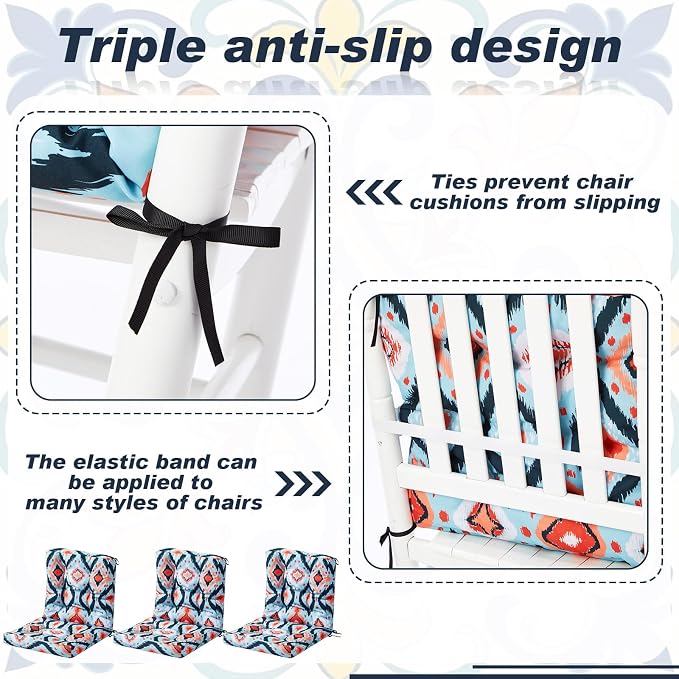 Hoteam 4 Set Outdoor Patio Chair Cushions 20 x 42 in Deep Seat Waterproof Patio Cushions Set for Furniture Replacement Removable Seat and Back (Ethnic Style)