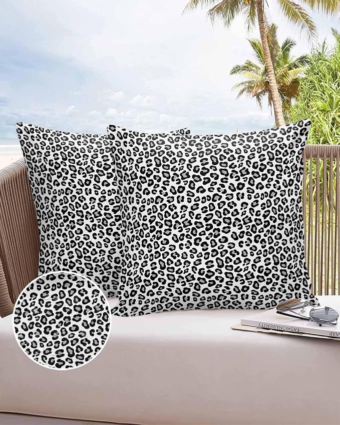 Vandarllin Outdoor Throw Pillows Covers 20x20 inch Set of 2 Waterproof Black Leopard Print Decorative Zippered Cushion Covers for Patio Furniture, Luxury Animal Fur Pattern Lumbar Pillowcases