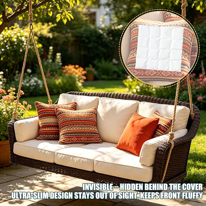 Hidden Weighted Outdoor Pillow Insert, Glass Beads, 9.8" x 9.8" (4, White) | Weighted Pillow Inserts for Outdoor Cushions, 1lb Glass Beads, Soft & Noiseless. Keeps Patio Pillows in Place. Weatherproof.