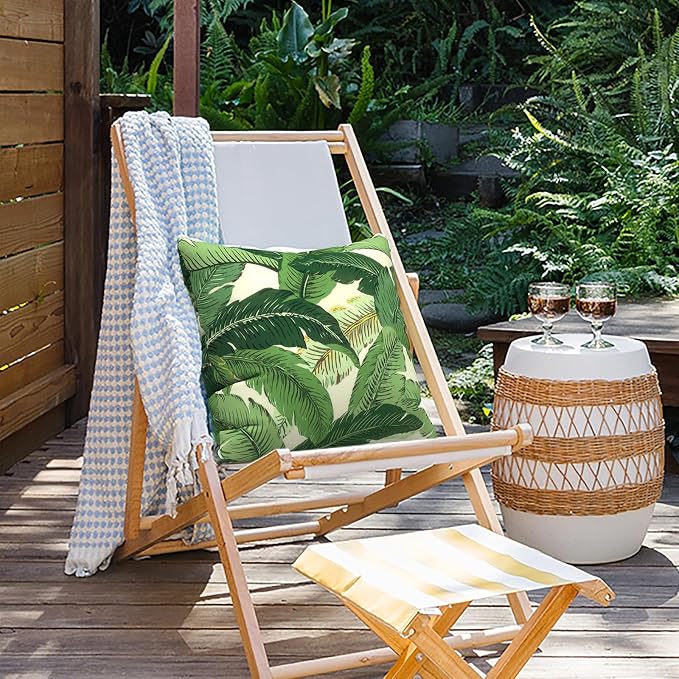 Outdoor Pillows for Patio Furniture 18x18 inch, Square Outdoor Throw Pillows with Inserts, Decorative Toss Pillows for Garden Couch Home Sofa Office Chair, Pack of 2, Swaying Palms Green