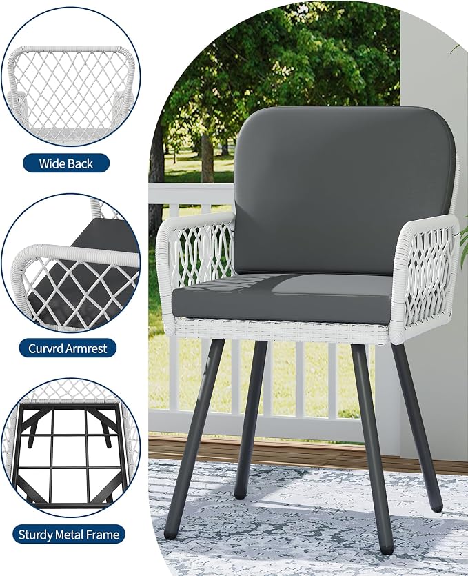 GarveeLife 7 Piece Patio Dining Set, Outdoor All-Weather Wicker Furniture with Table, Patio Conversation Sets with Cushions for Balcony, Garden, Sunroom, Porch