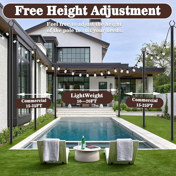 AILBTON 10Ft Exterior Light Poles 8 Pack, Durable Metal Light Posts for Outdoor Use, Equipped with Fixed Brackets for Yard, Terrace, Backyard and Garden Decor