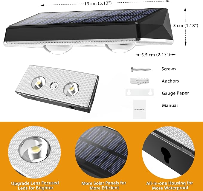 Solar Fence Lights Outdoor, 2 Pack Fence Lights Solar Powered, 3 Color Modes Warm/Natural/Cool White (3000K/4000K/6000K), IP67 Waterproof Dusk to Dawn Solar Lights for Fence, Backyard, Patio, Deck