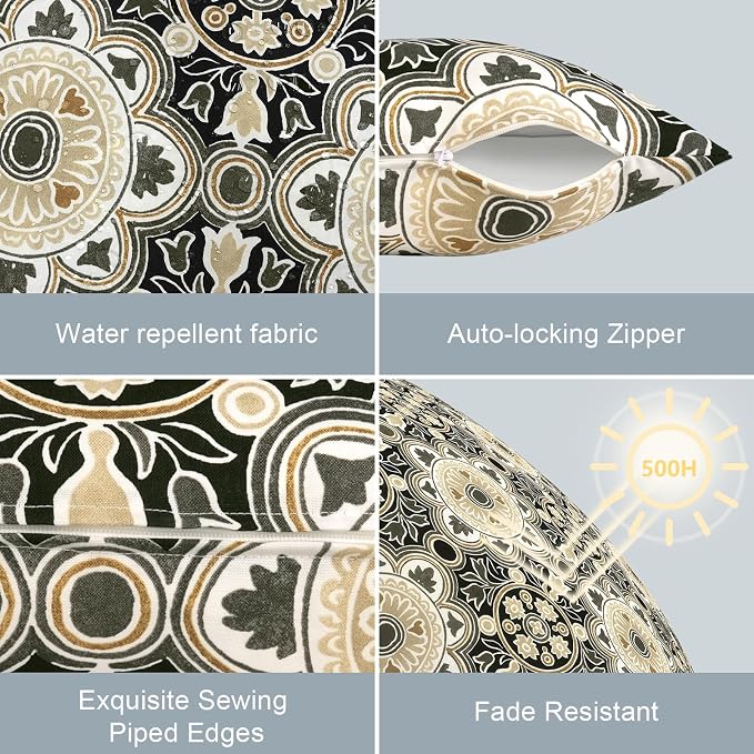 LVTXIII Outdoor/Indoor Lumbar Pillow Covers, Patio Decorative Lumbar Pillow Covers, All Weather Cushion Cases for Sofa, Patio Couch Decoration 12x20, 2 Pack, Vintage Medallion