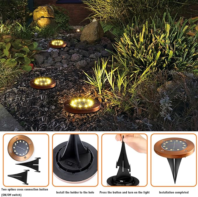 JKIMK Solar Ground Lights Outdoor Waterproof Flat Garden Solar Disk Lights Floor 12 LED 8 Pack for Garden Patio Pathway Landscape Driveway Yard Path Decor | Solar Disc Lights 12 Led Driveway Lights Solar Powered 16 Pack for Garden Patio Pathway Landsca...
