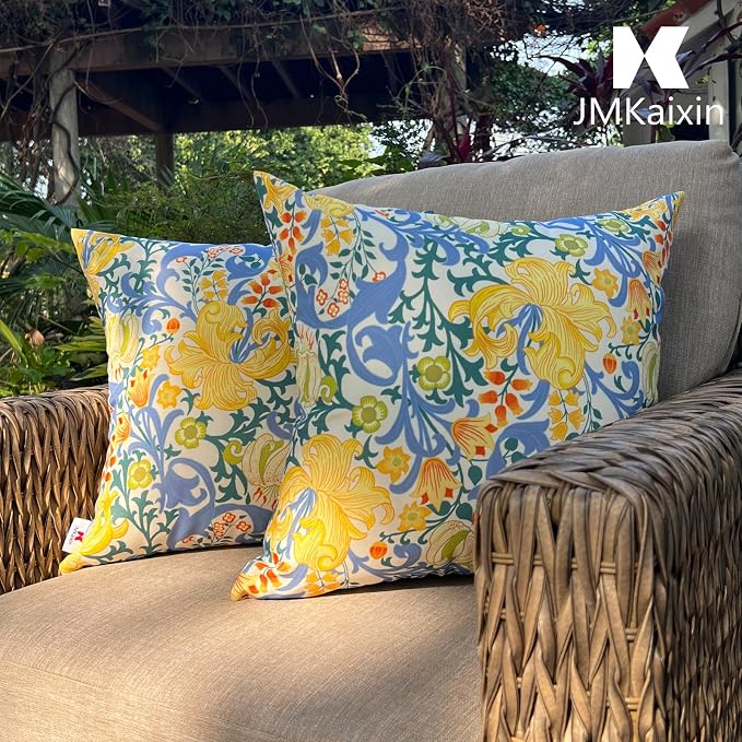 Outdoor Throw Pillows 18×18 Inch Waterproof Pillows with Inserts | Set of 2 Fade Resistant Decorative Square Pillows for Couch, Sofa and Patio Furniture