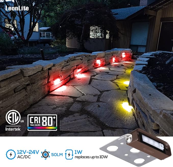 LEONLITE 8-Pack RGBCW 4 Inch LED Hardscape Lighting, Color Changing | LED Landscape Lighting, 12-24V AC/DC Paver Light Low Voltage Retaining Wall Lights, 1W Outdoor Step Lights, ETL